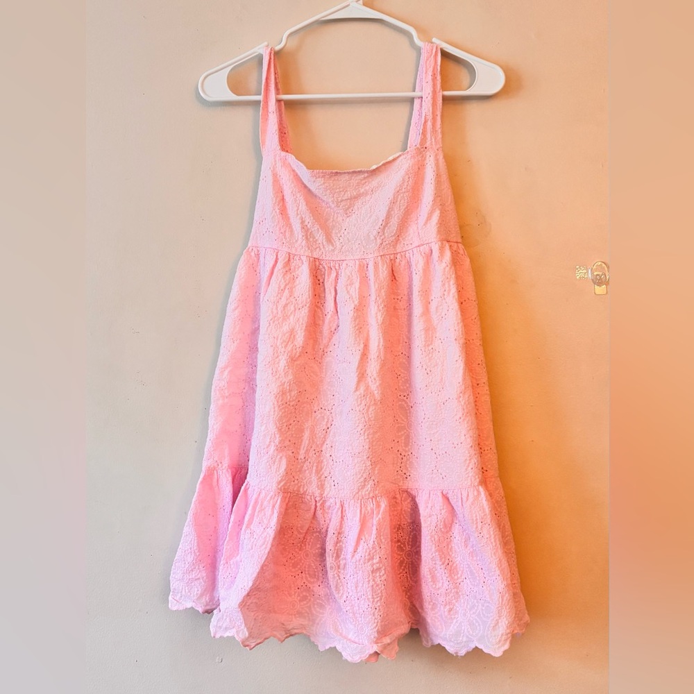 Soft Pink Bow Sleeveless Ruffle Mini Dress . Size Large